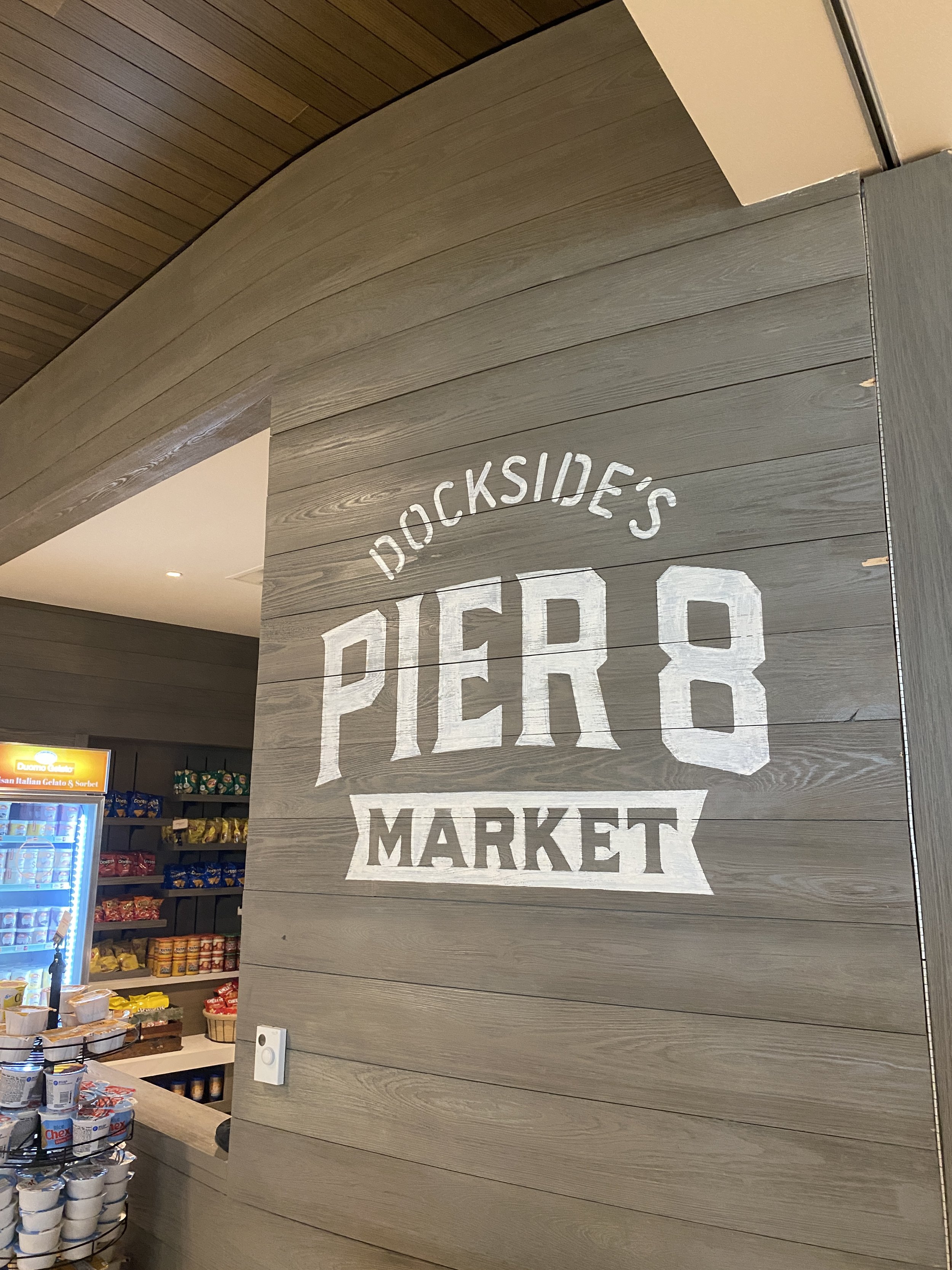  Pier 8 market is the quick service dining location at Dockside, with multiple stations.  