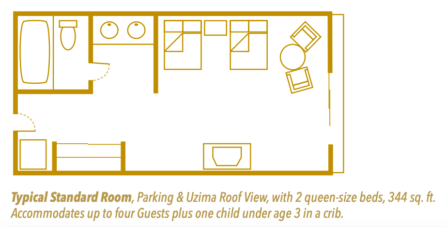 typical standard room  floor plan at Animal Kingdom Lodge - Jambo House