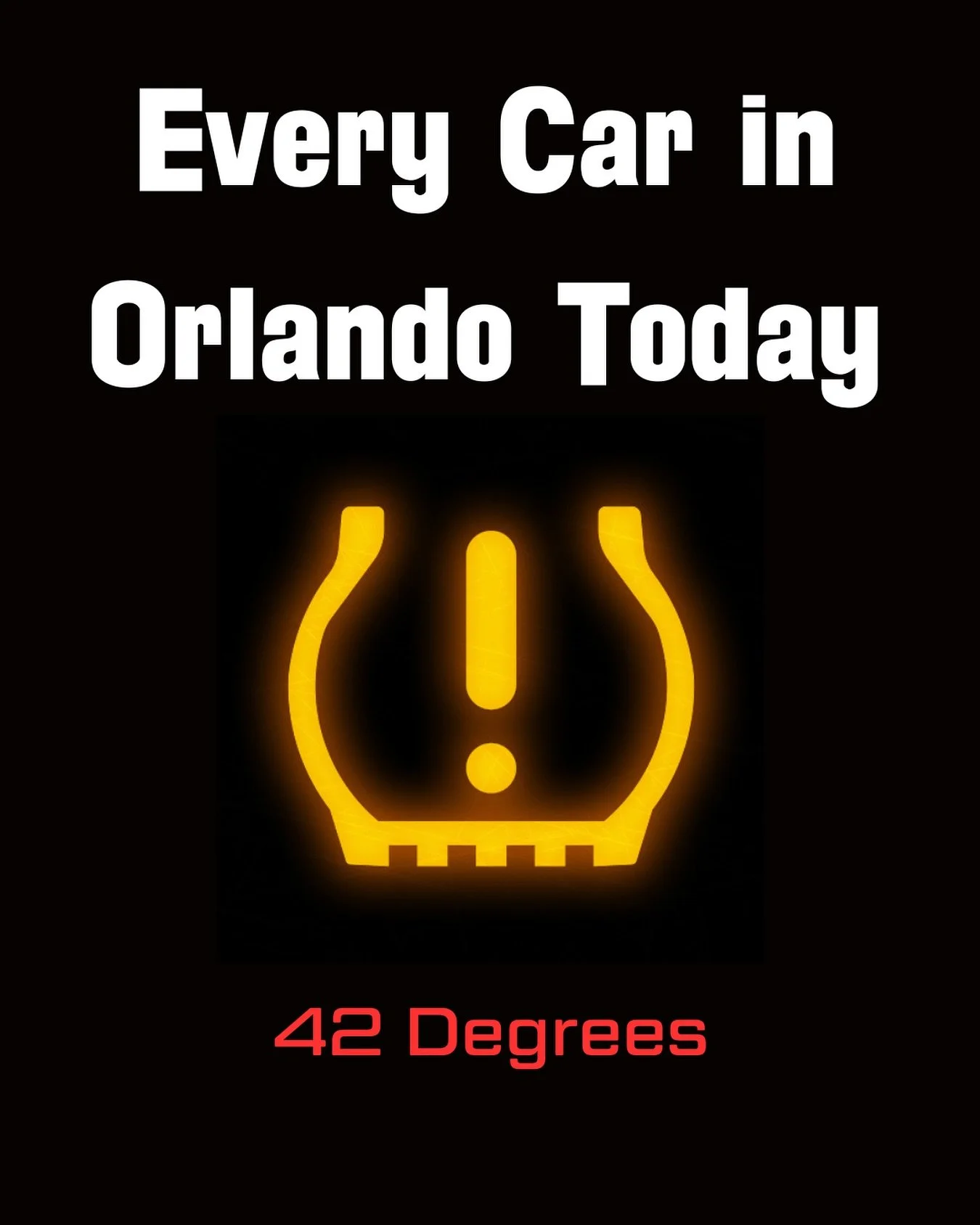 Every Orlando driver this morning 😩💨
It&rsquo;s 42 degrees and suddenly half the city&rsquo;s cars think they&rsquo;ve got a flat tire. ❄️😂
If you&rsquo;re heading to Disney or Universal today, give those tires a little love (and maybe grab a hot 