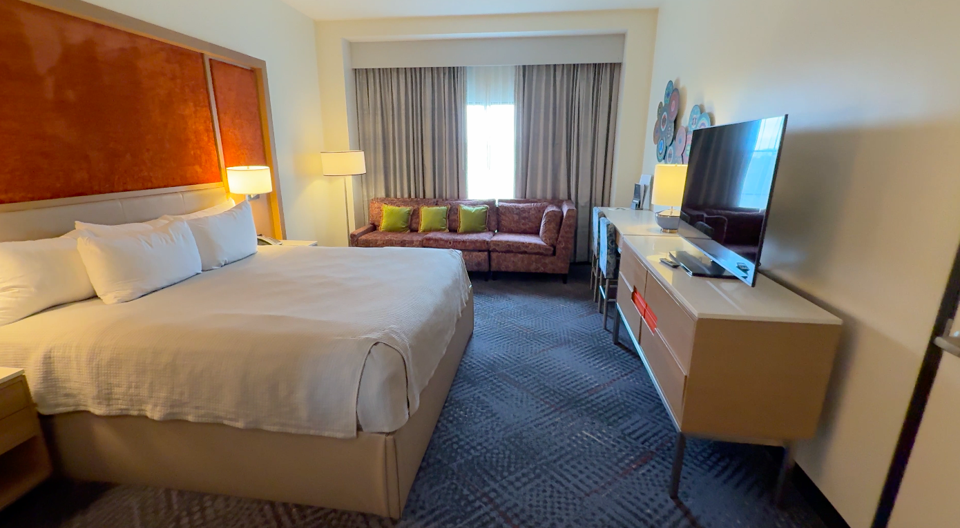 standard room at the hard rock universal orland0 showing a king size bed and a pull out sofa