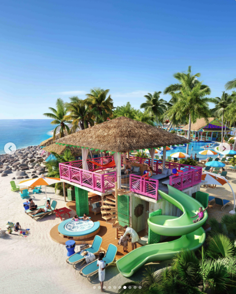 water slide at Royal Caribbean's Royal Beach Club Bahamas