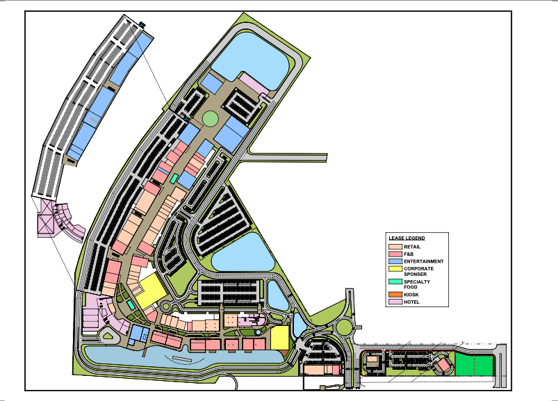 plan for ovation orlando showing available spaces for retail, dining, and entertainment