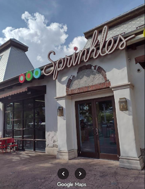 Outside of the Sprinkles Cupcakes store in Disney Springs