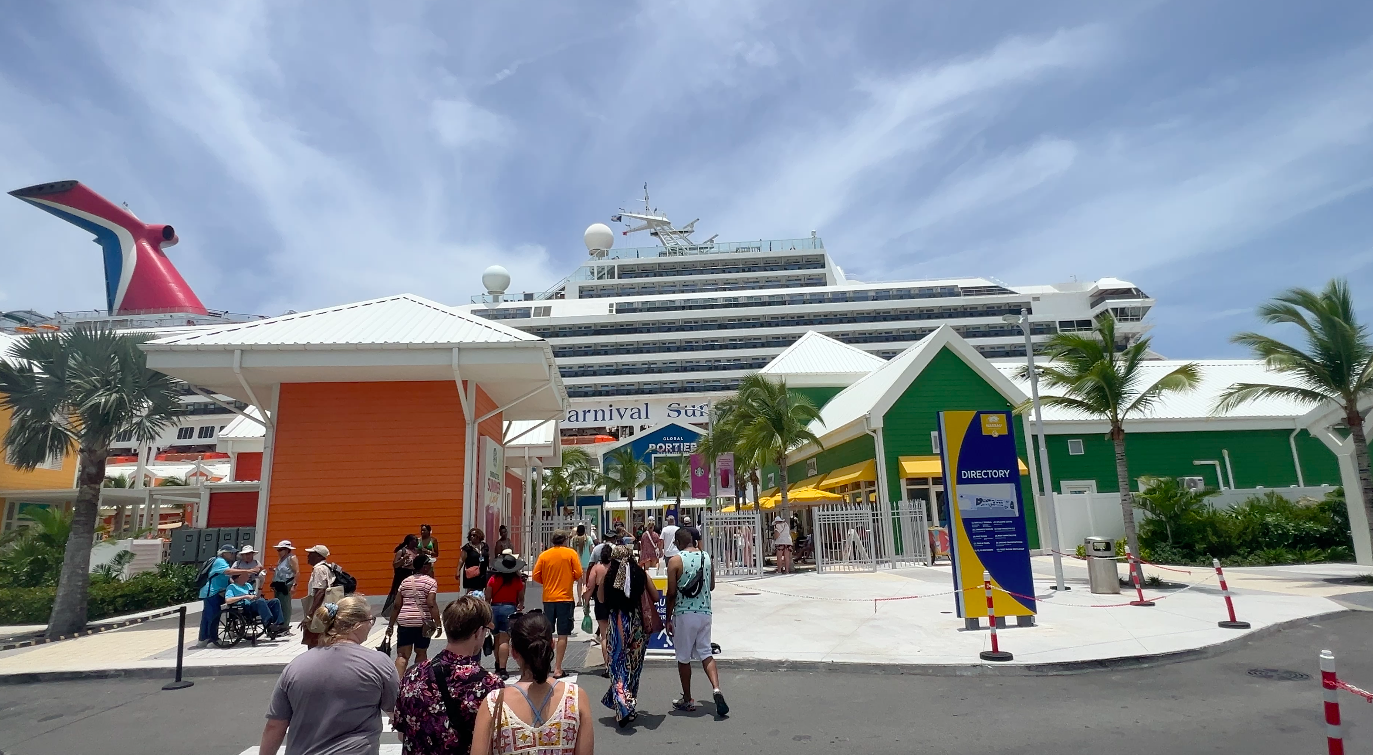 Passengers walking back to the cruise ship terminal in Nassau Bahamas
