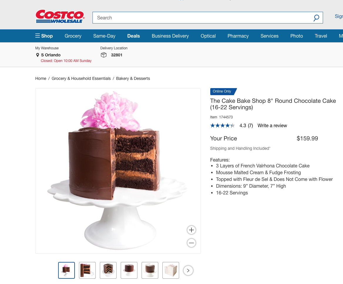 cake bake shop chocolate cake at costco