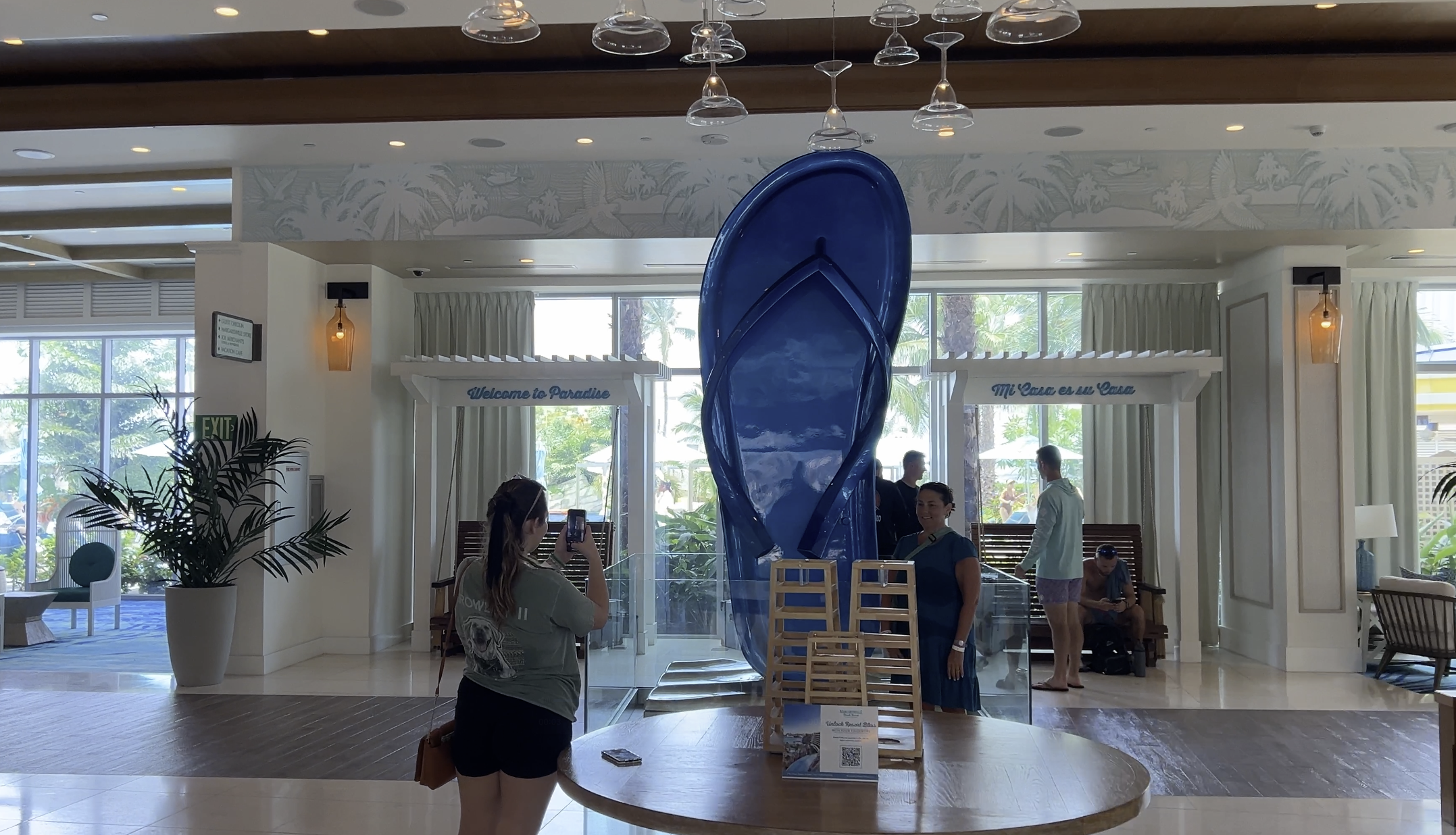 blue flip-flop in the lobby of Margaritaville Nassau
