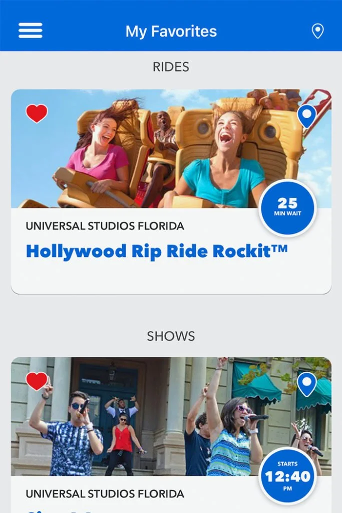 Universal Orlando Mobile App - Heart favorite attractions