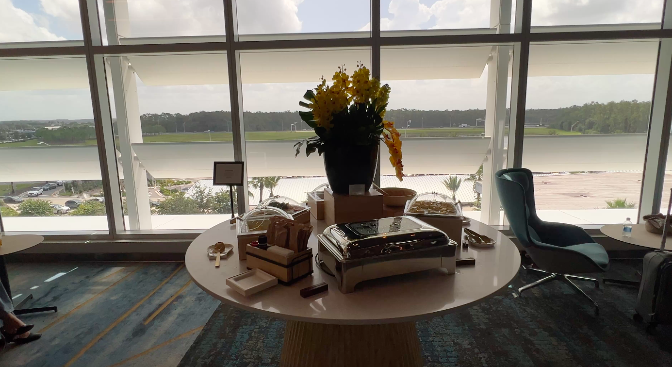 Breakfast buffet at the Brightline Premium Lounge Orlando