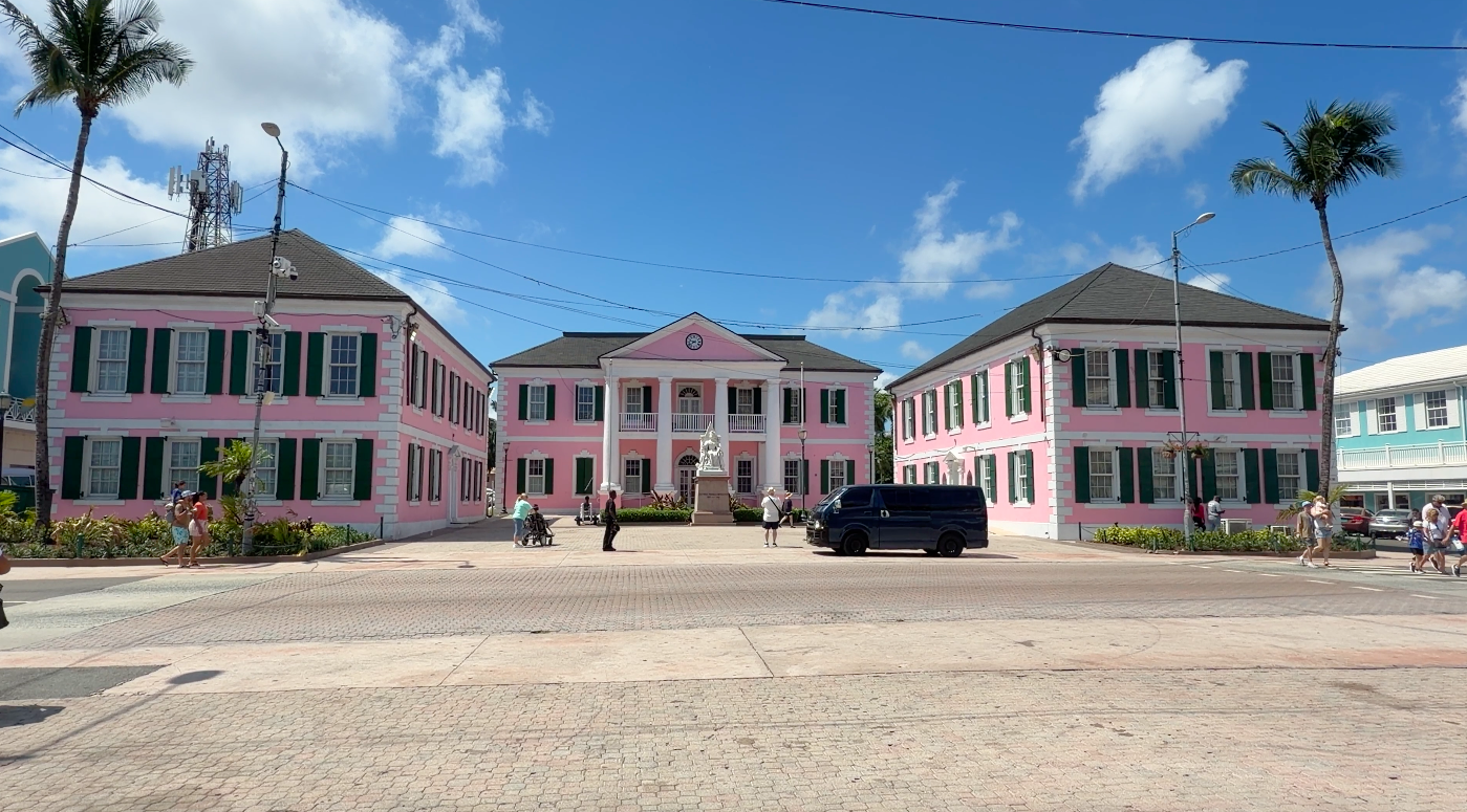 Nassau Bahamas Parliament Square pink buildings