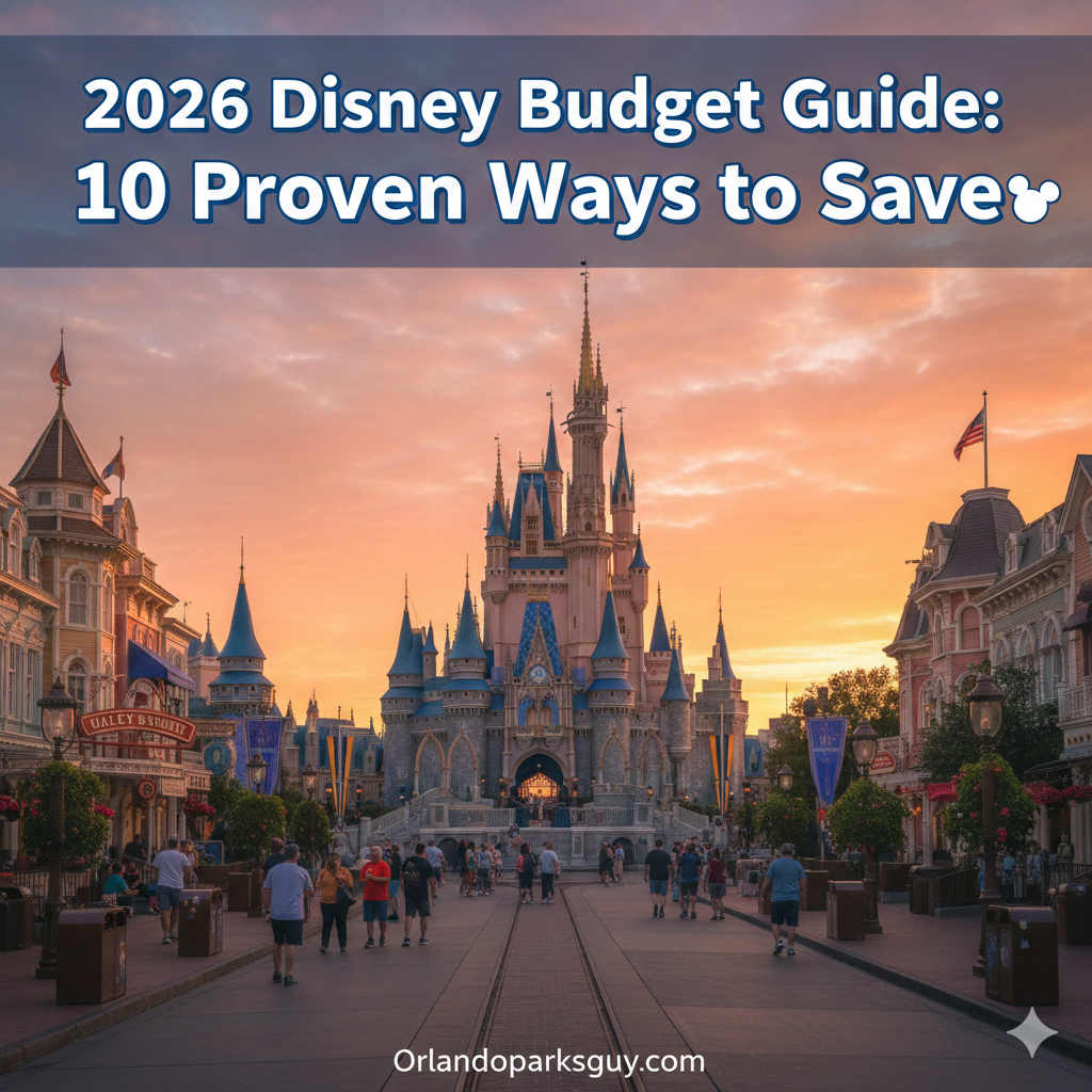 Cinderella Castle at Walt Disney World with overlay text that reads "2026 Disney Budget Guide 10 Proven Ways to Save"