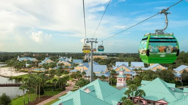 disney caribbean beach resort as seen from above on the disney skyliner