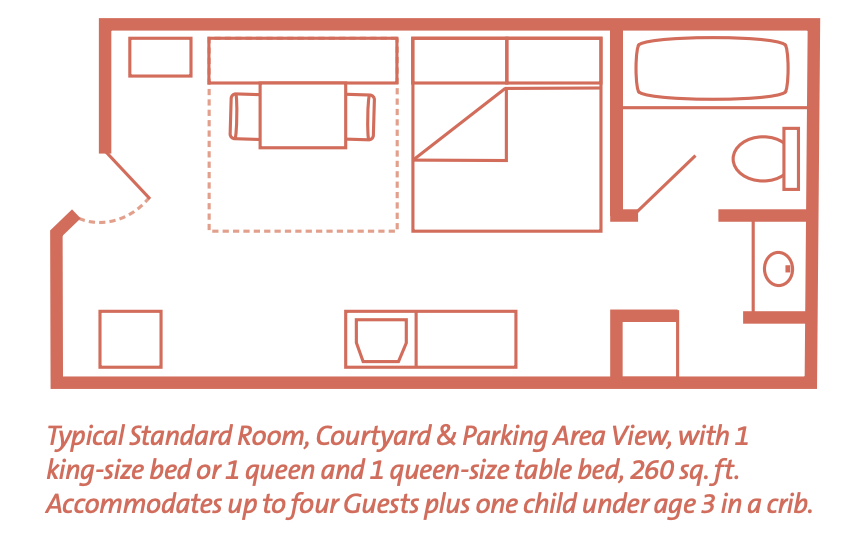 Floorplan and layout of a room at Disney's Pop Century Resort