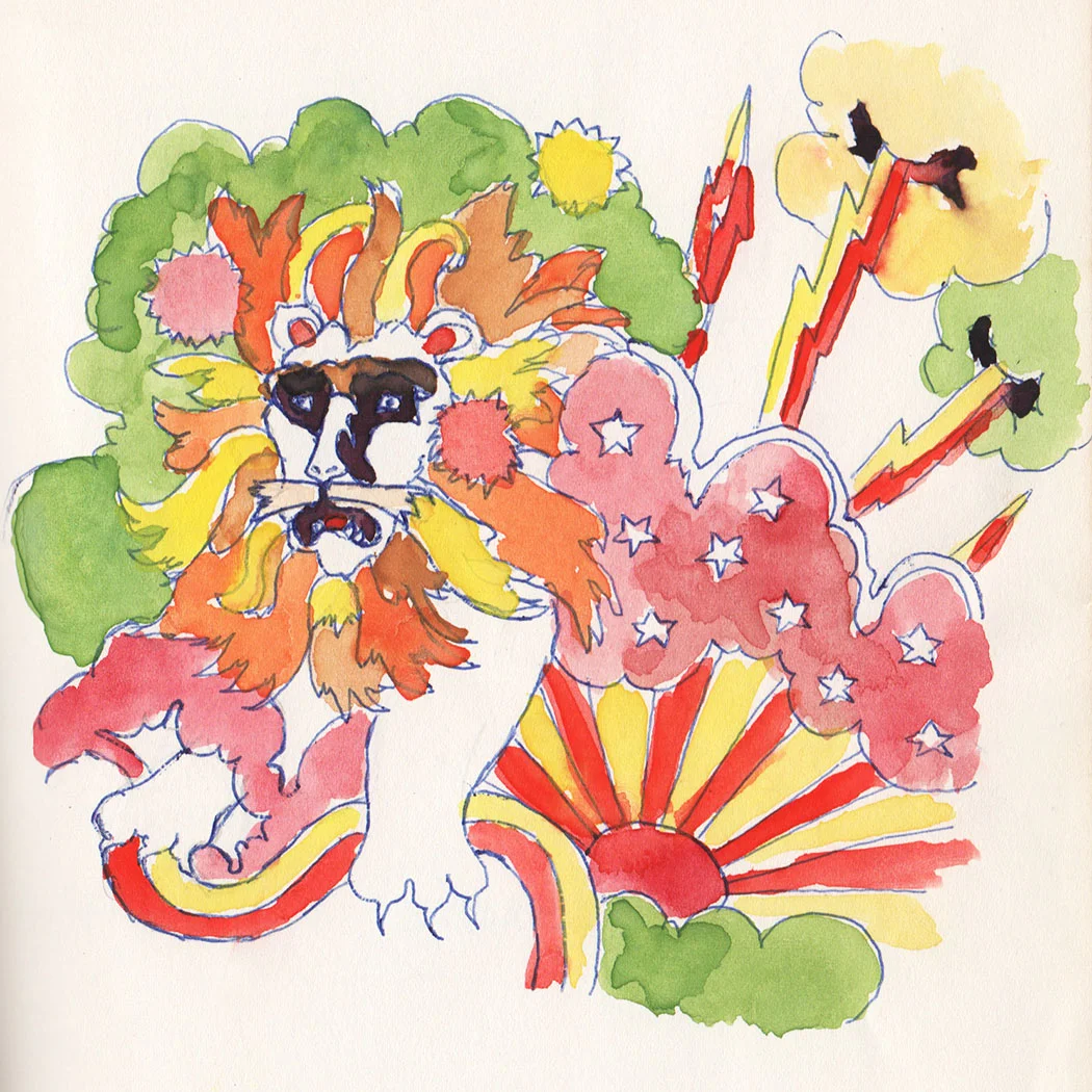 Illustration by my sister Louise Monforte when she was a teen. She was a Leo with her birthday in August. I didn't plan my header painting to match the colors of her Lion but it was very joyful coincidence!
