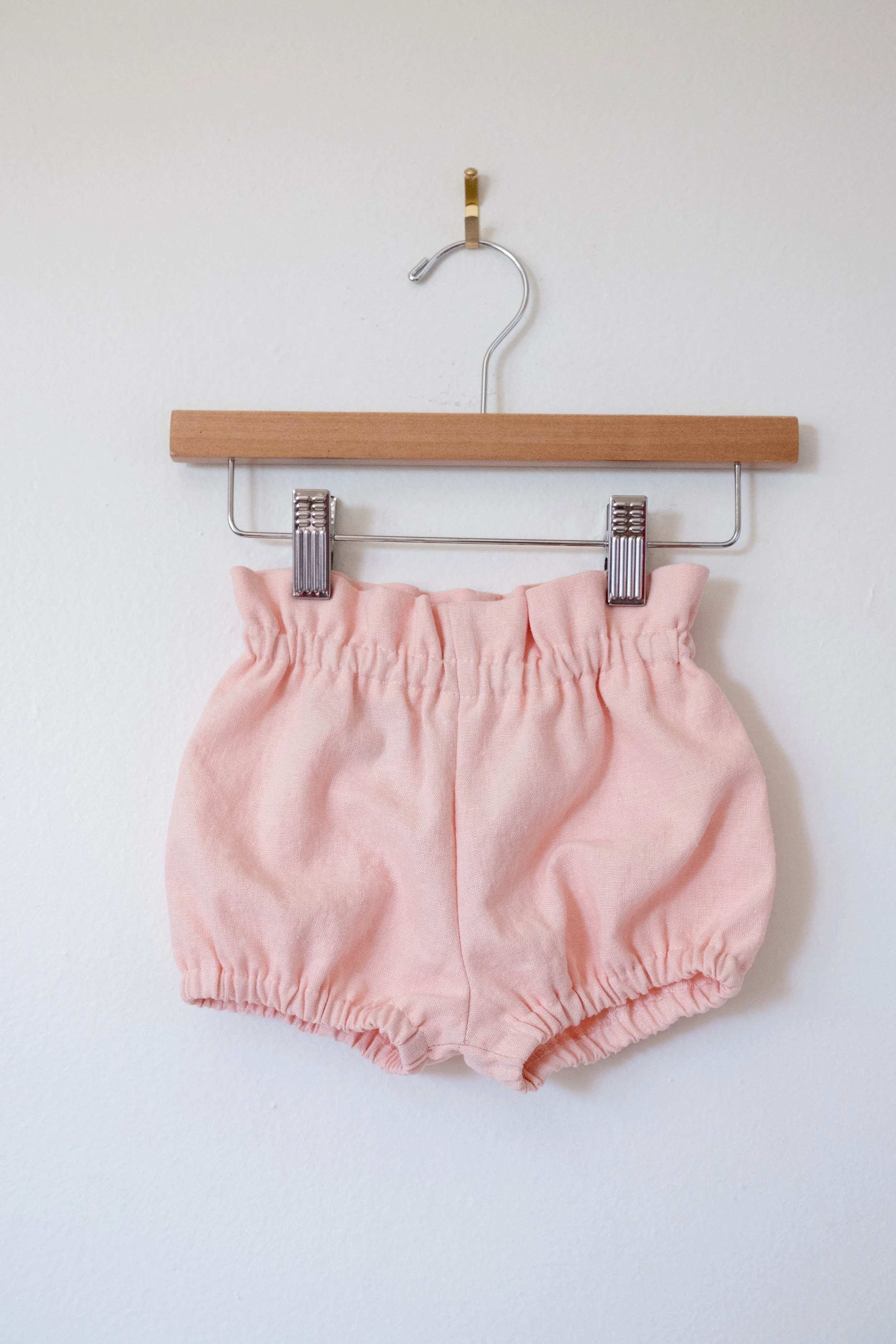 girls ruffle top bloomers in pink linen