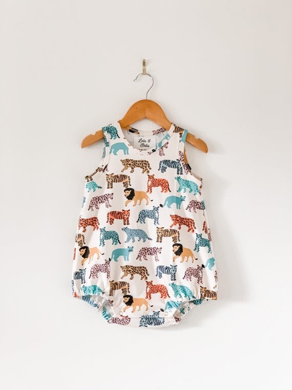 organic bubble romper // big cats