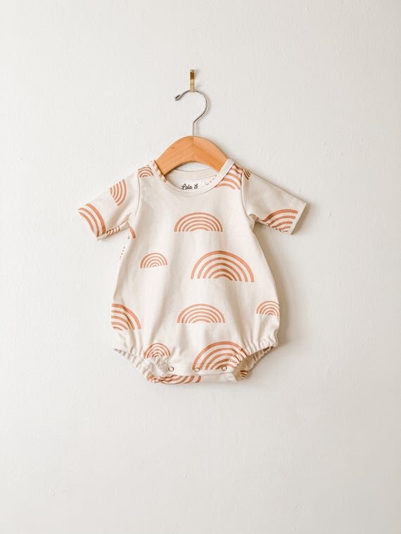 organic bubble romper / neutral rainbow