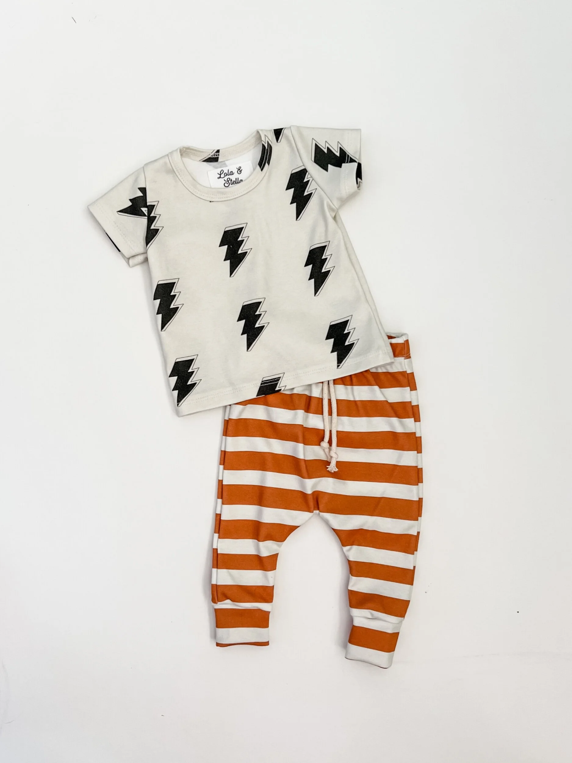 kids joggers with rust and white stripes
