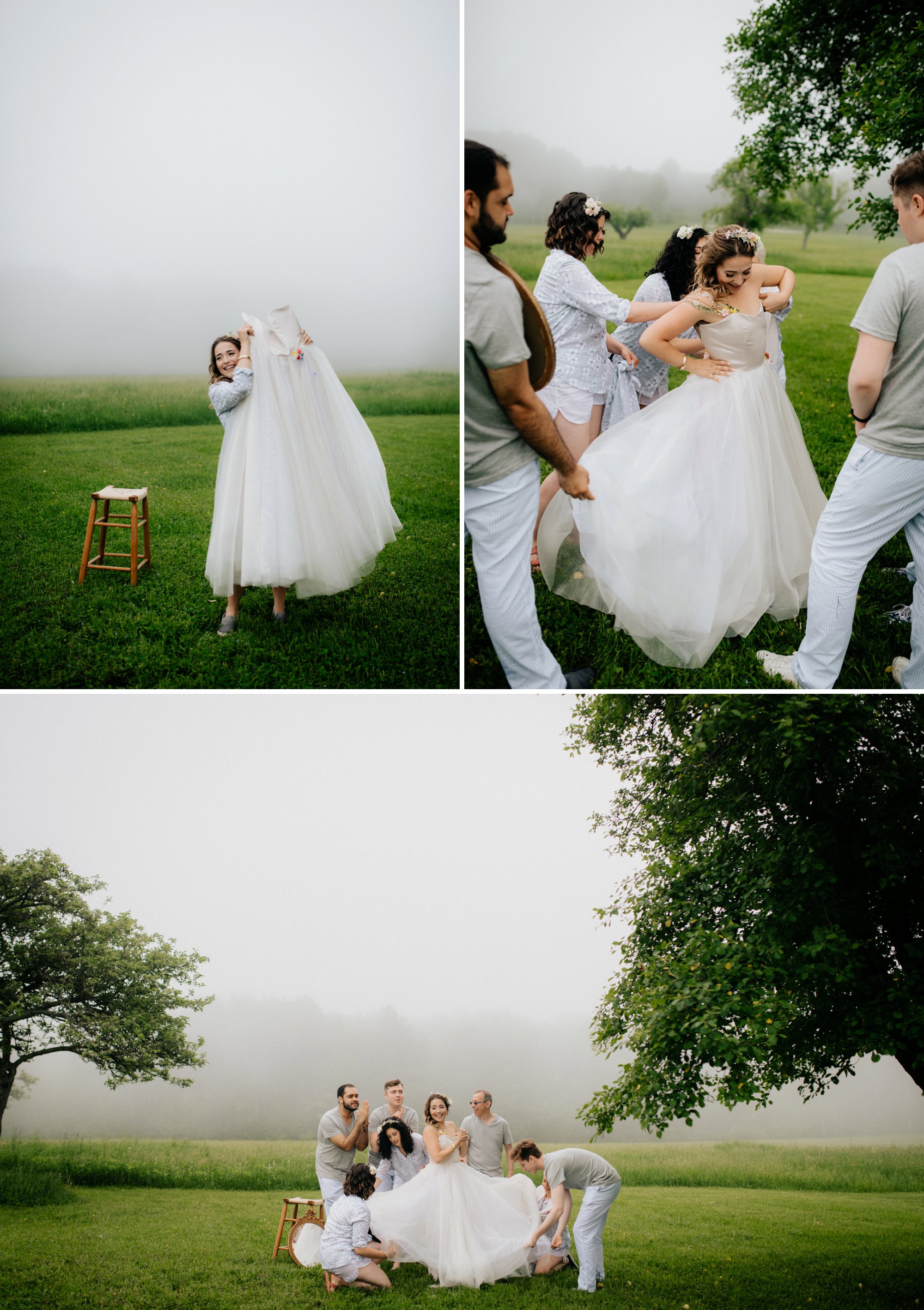 Fiddle Lake Farm Philadelphia Pennsylvania Misty Rustic Wedding with Lush Florals Foggy Outdoor Bridal prep