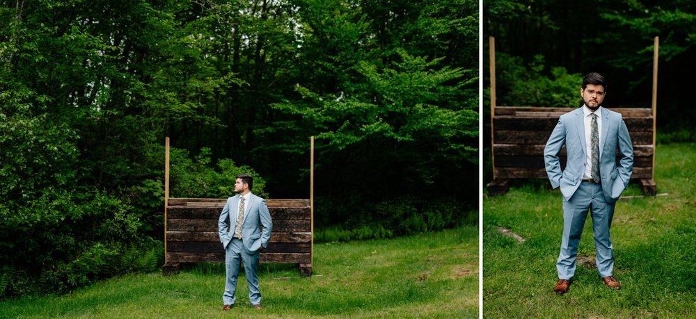 Fiddle Lake Farm Philadelphia Pennsylvania Misty Rustic Wedding with Lush Florals Grooms portrait