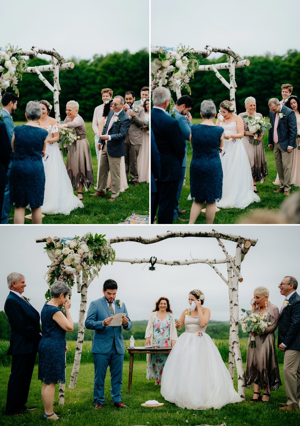 Fiddle Lake Farm Philadelphia Pennsylvania Misty Rustic Wedding with Lush Florals Ceremony Crying