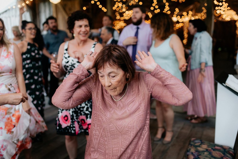 Fiddle Lake Farm Philadelphia Pennsylvania Misty Rustic Wedding with Lush Florals Grandma Flower Girl Dancing