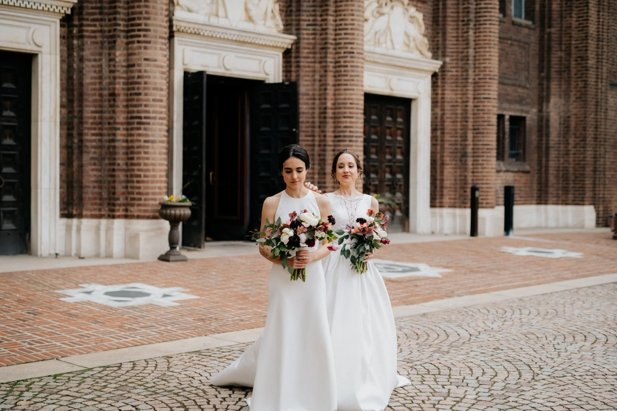 Same Sex Lesbian Wedding at the Penn Museum with Iconic Portraits at Franklin Field in Philadelphia, PA