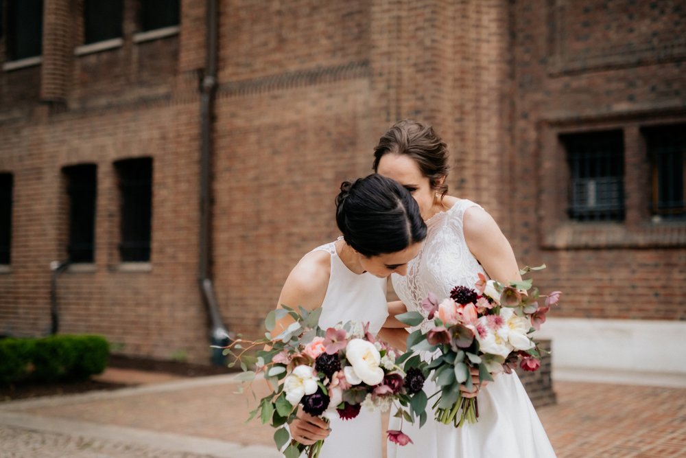 Same Sex Lesbian Wedding at the Penn Museum with Iconic Portraits at Franklin Field in Philadelphia, PA