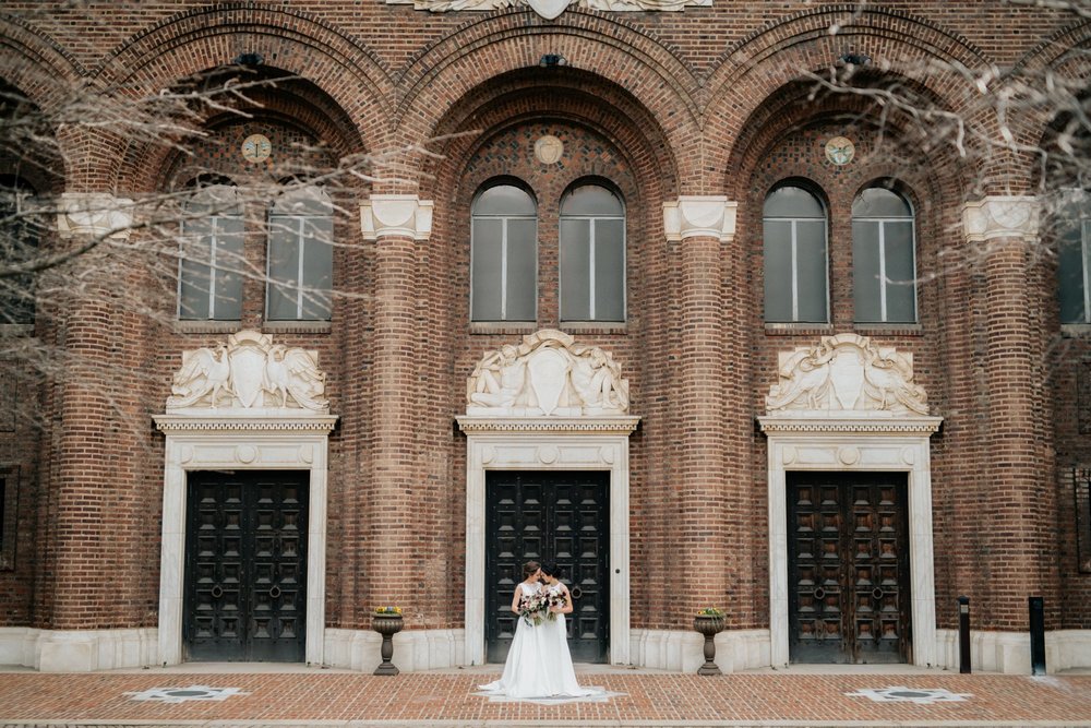 Same Sex Lesbian Wedding at the Penn Museum with Iconic Portraits at Franklin Field in Philadelphia, PA