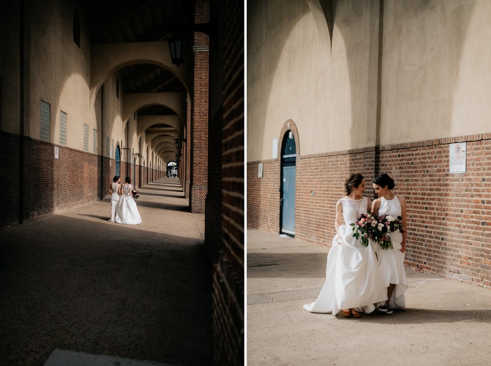 Same Sex Lesbian Wedding at the Penn Museum with Iconic Portraits at Franklin Field in Philadelphia, PA