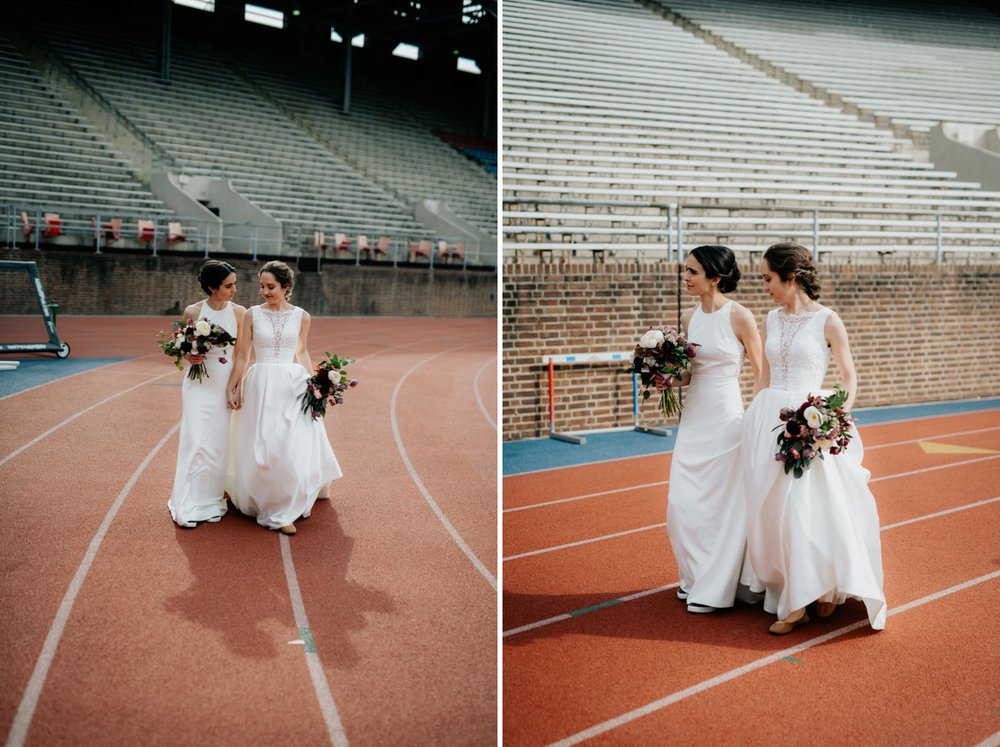 Same Sex Lesbian Wedding at the Penn Museum with Iconic Portraits at Franklin Field in Philadelphia, PA