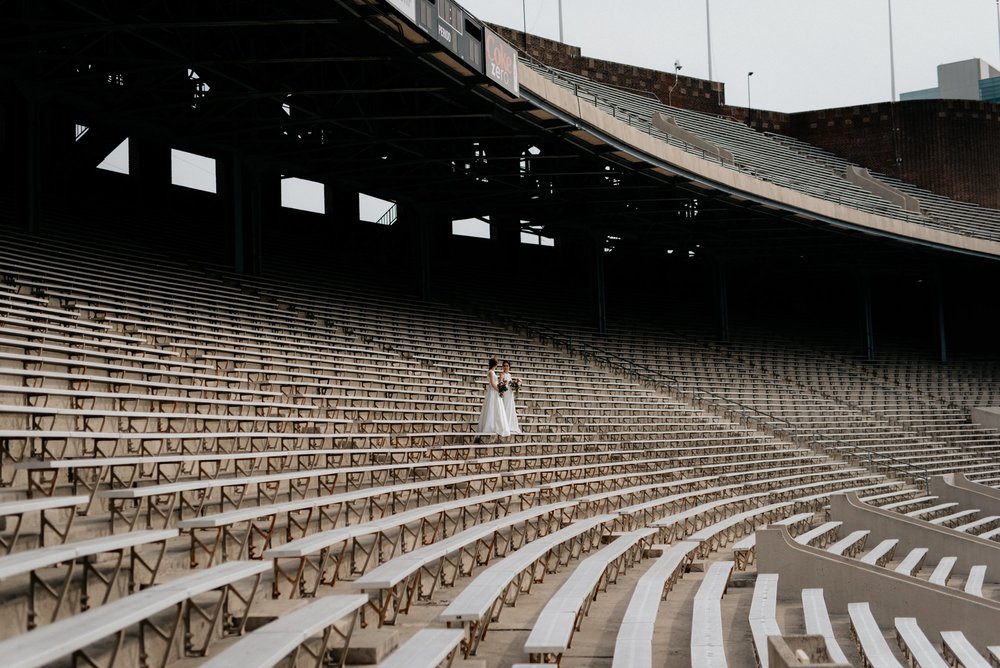 Same Sex Lesbian Wedding at the Penn Museum with Iconic Portraits at Franklin Field in Philadelphia, PA