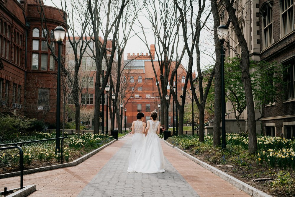 Same Sex Lesbian Wedding at the Penn Museum with Iconic Portraits at Franklin Field in Philadelphia, PA