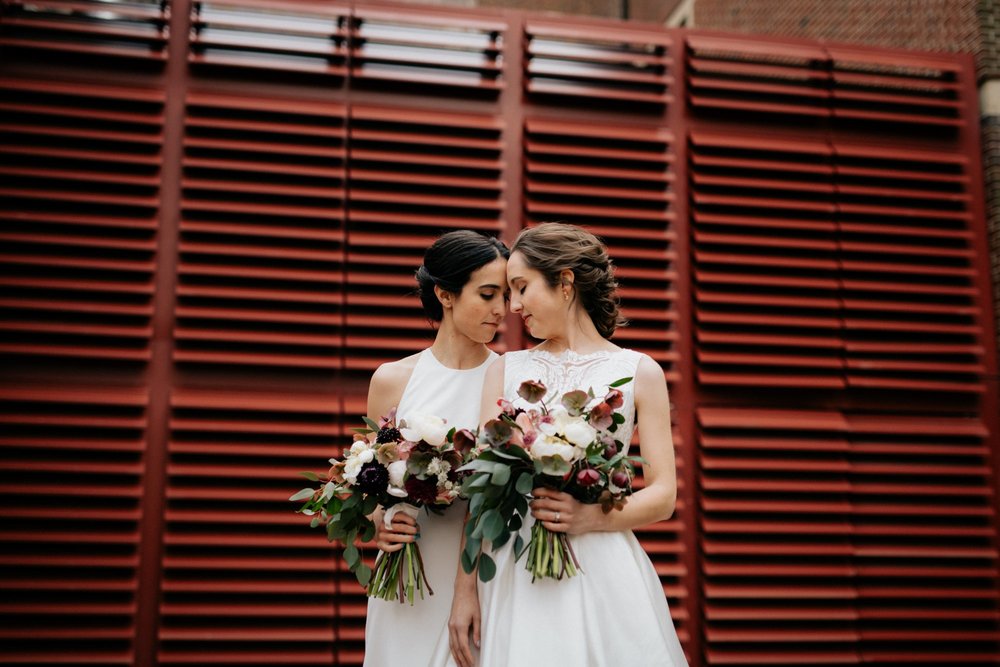 Same Sex Lesbian Wedding at the Penn Museum with Iconic Portraits at Franklin Field in Philadelphia, PA