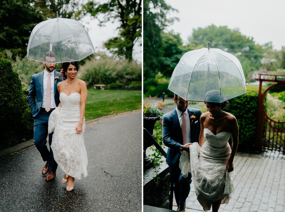 Lush Rainy Wedding at Knowlton Mansion in Philadelphia PA Moody Shadows and Umbrella Portraits