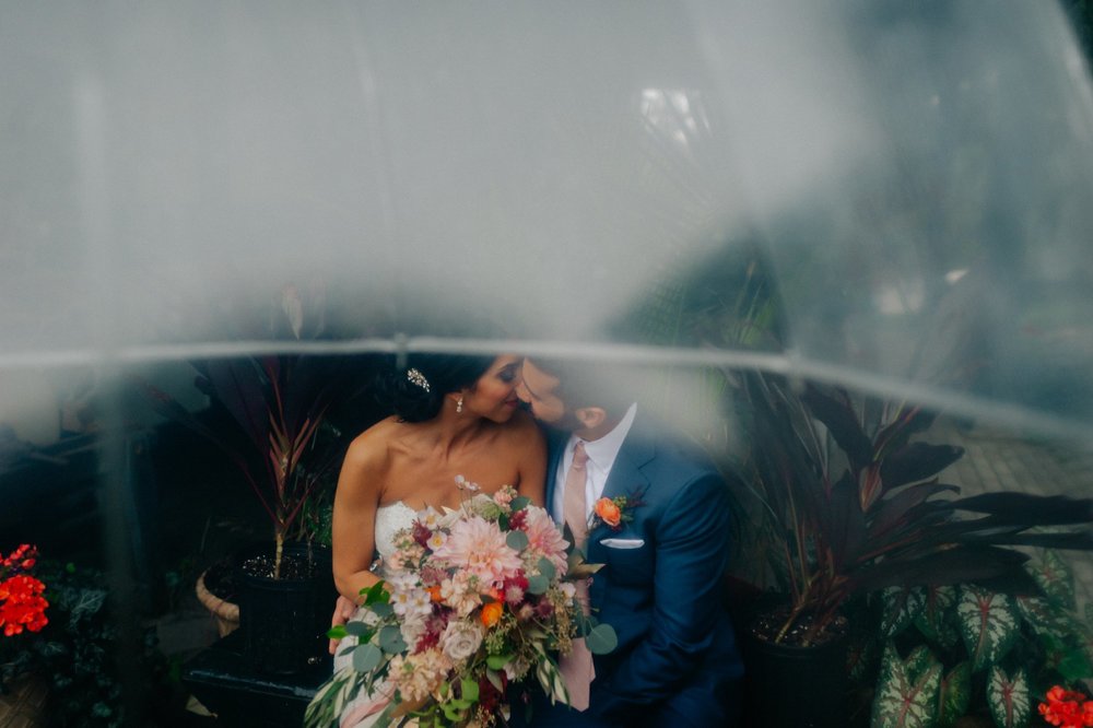 Lush Rainy Wedding at Knowlton Mansion in Philadelphia PA Moody Shadows and Umbrella Portraits