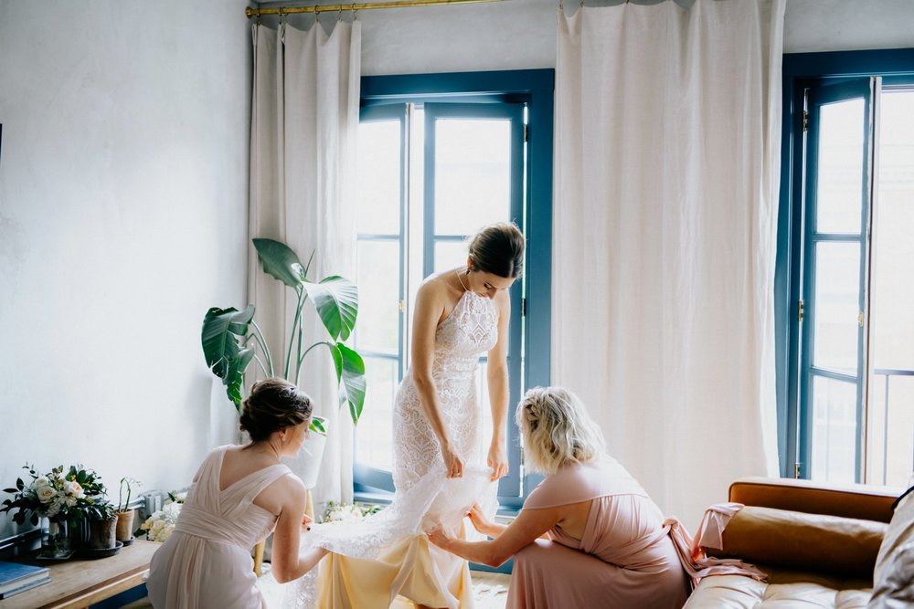 Stylish Philadelphia Wedding with preparations at Stay Lokal Bok and AirBnb and a Bok Building Rooftop Ceremony Grooms Fashion