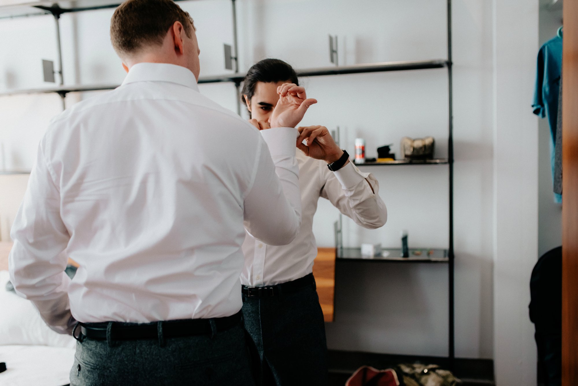 Stylish Philadelphia Wedding with preparations at Stay Lokal Bok and AirBnb and a Bok Building Rooftop Ceremony Grooms Fashion