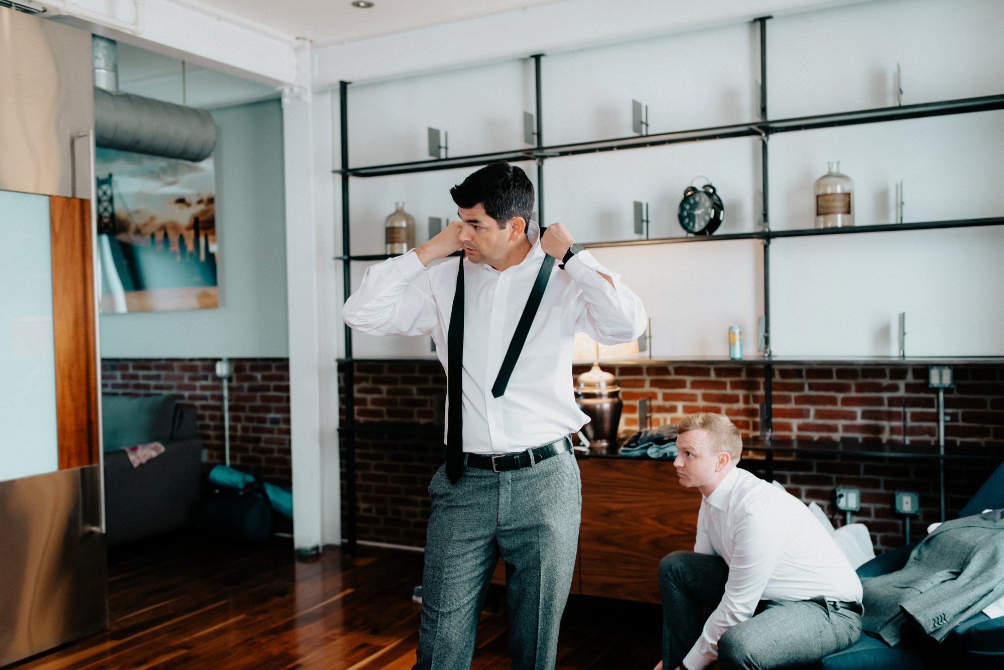 Stylish Philadelphia Wedding with preparations at Stay Lokal Bok and AirBnb and a Bok Building Rooftop Ceremony Grooms Fashion