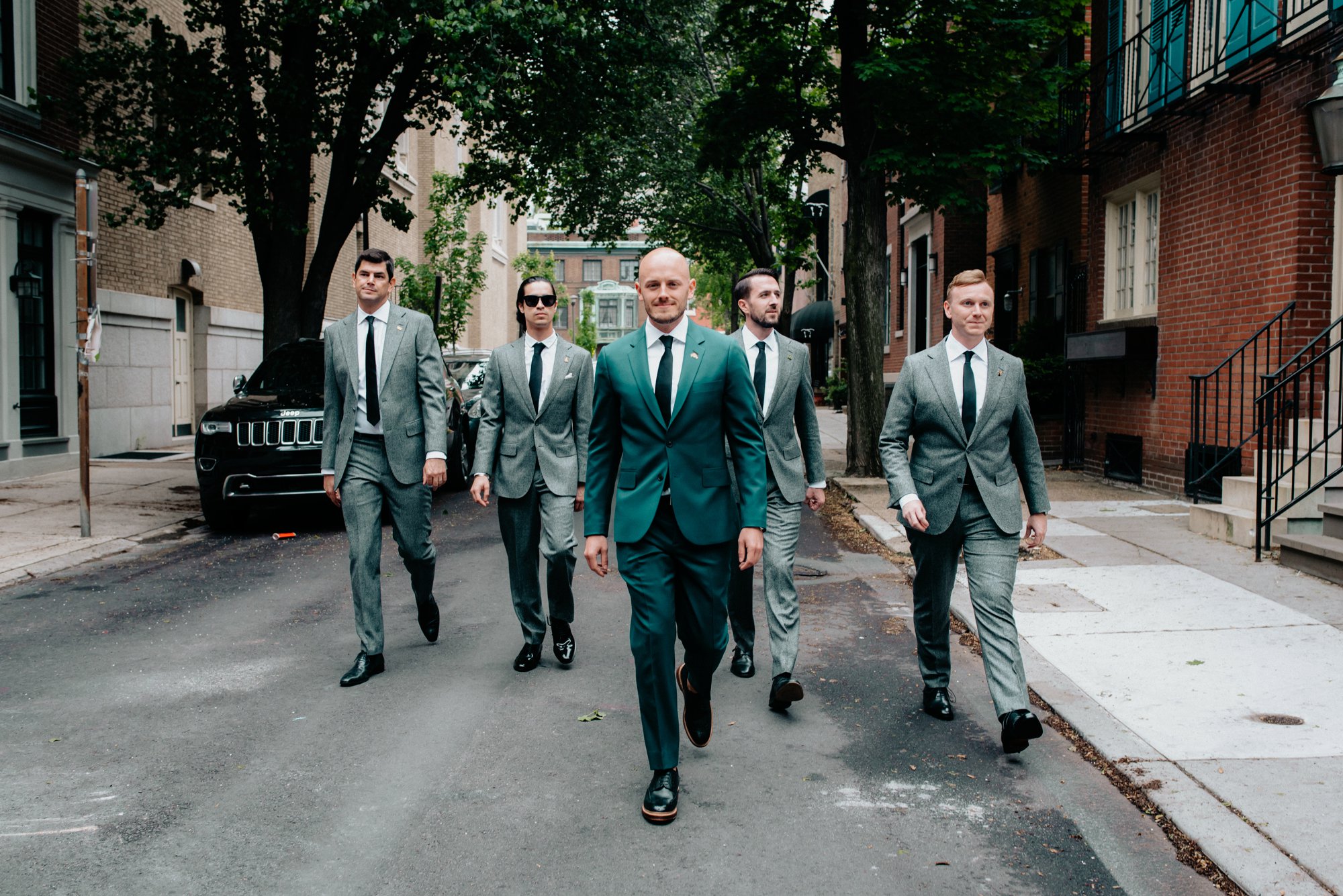 Stylish Philadelphia Wedding with preparations at Stay Lokal Bok and AirBnb and a Bok Building Rooftop Ceremony Grooms Fashion