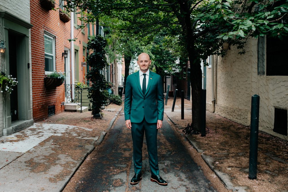 Stylish Philadelphia Wedding with preparations at Stay Lokal Bok and AirBnb and a Bok Building Rooftop Ceremony Grooms Fashion