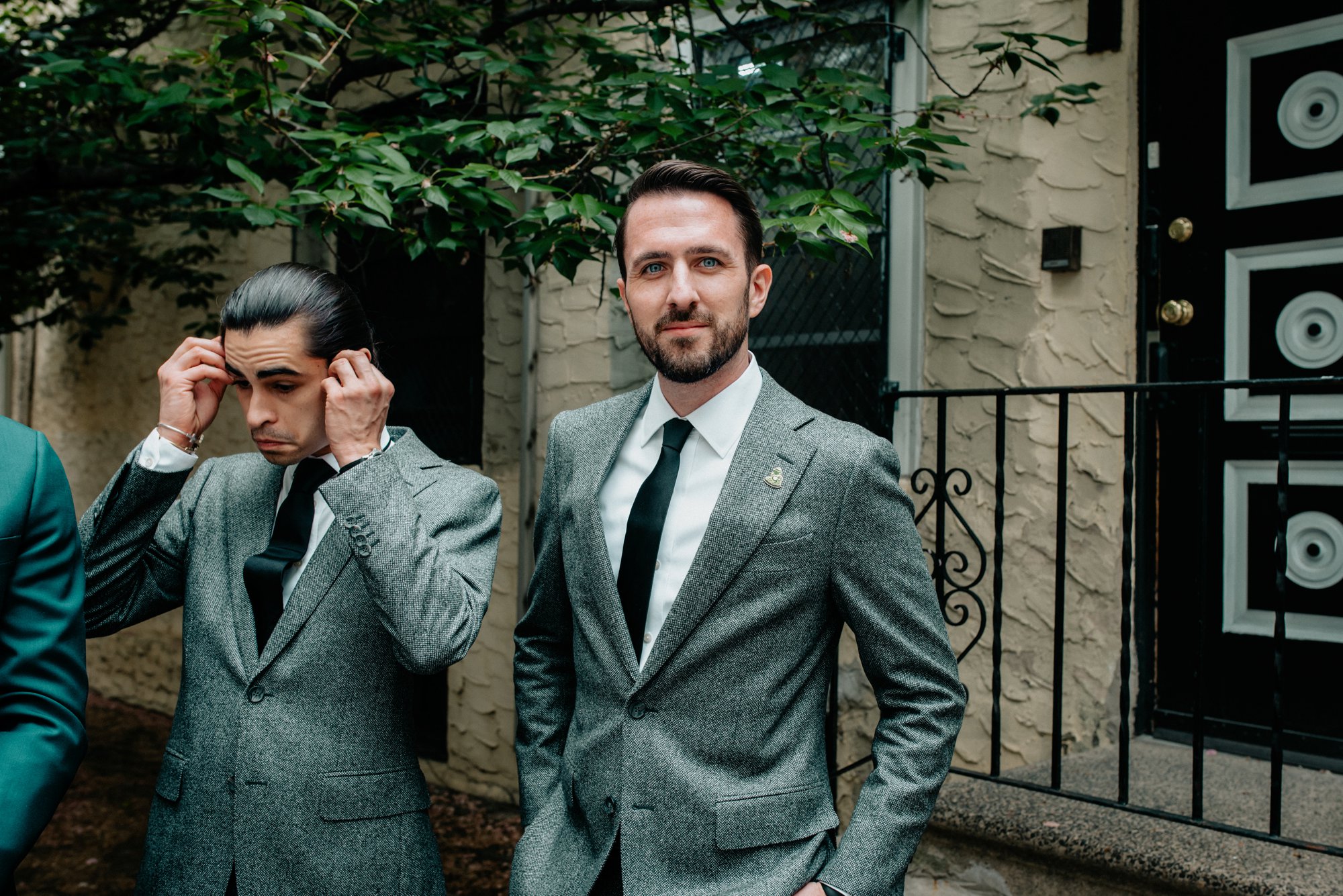 Stylish Philadelphia Wedding with preparations at Stay Lokal Bok and AirBnb and a Bok Building Rooftop Ceremony Grooms Fashion