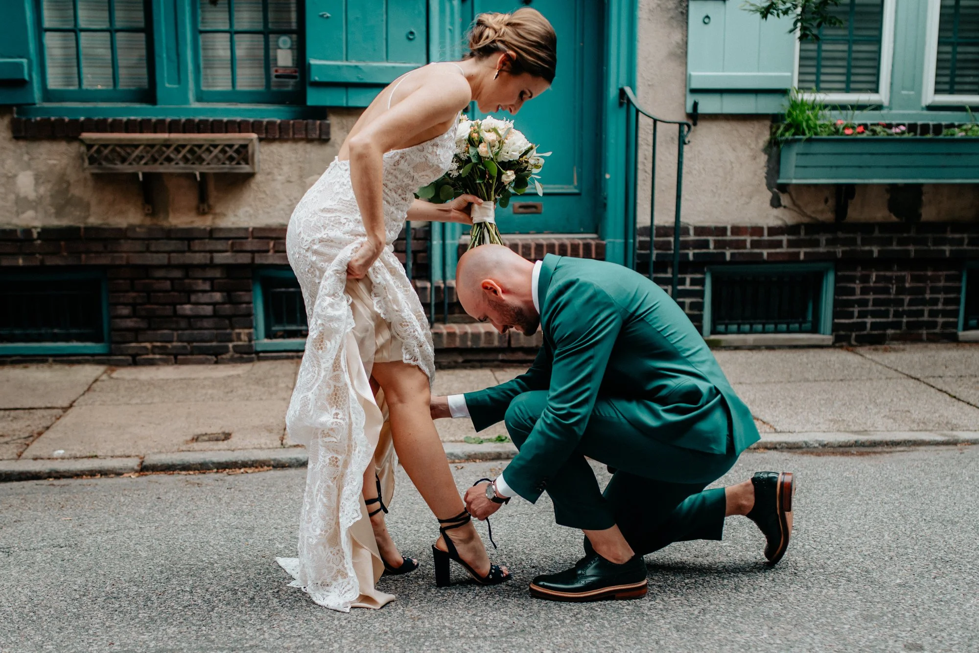 Stylish Philadelphia Wedding with preparations at Stay Lokal Bok and AirBnb and a Bok Building Rooftop Ceremony Grooms Fashion