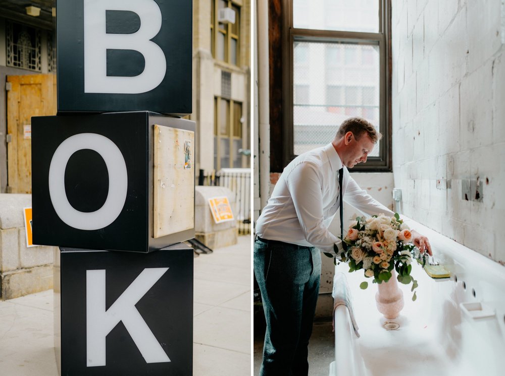 Stylish Philadelphia Wedding with preparations at Stay Lokal Bok and AirBnb and a Bok Building Rooftop Ceremony Grooms Fashion