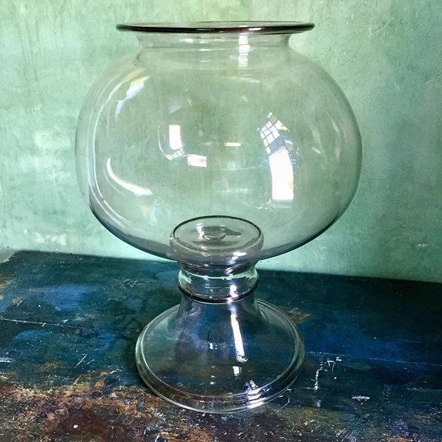 X large early 19th C American blown glass fishbowl.