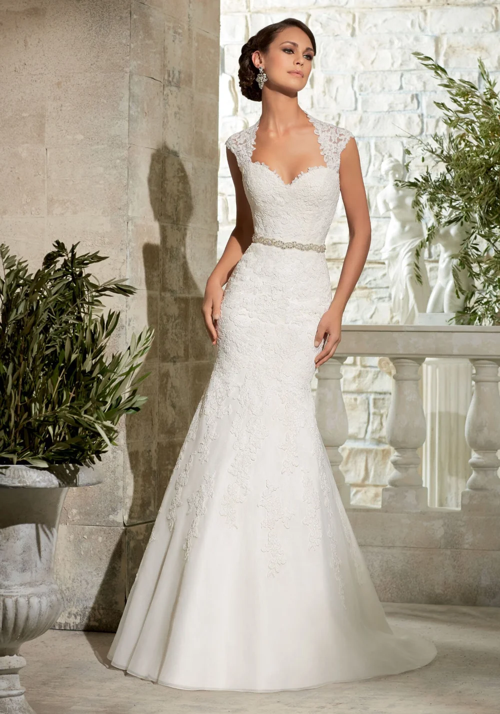 Morilee Bridal Lace Appliques on Net with A Removable Beaded Organza Belt Wedding  Dress  Celebrations Bridal and Formal