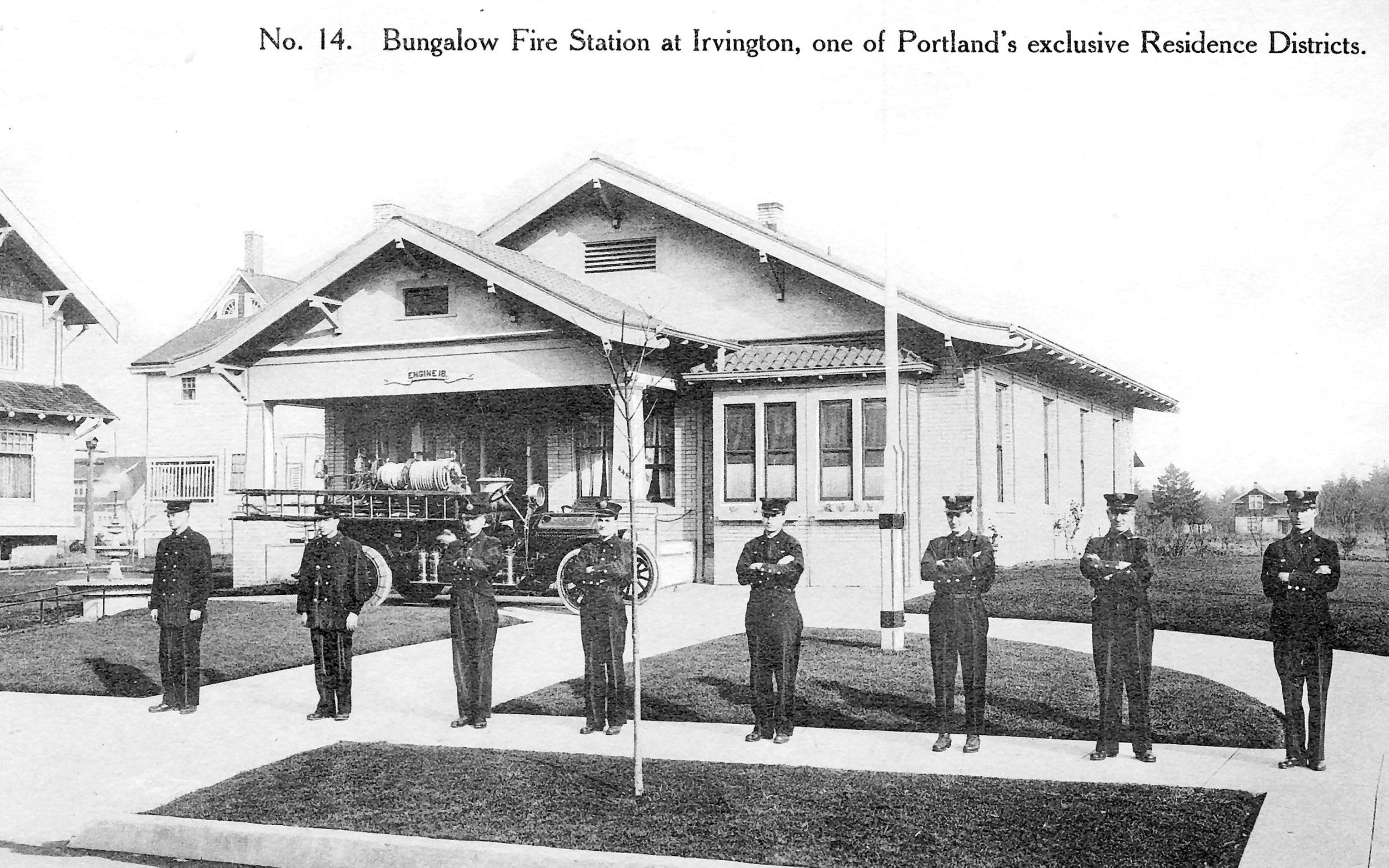  The "Bungalow" fire station.&nbsp; Early neighborhood covenants required commercial buildings to have a residential feel.&nbsp; 