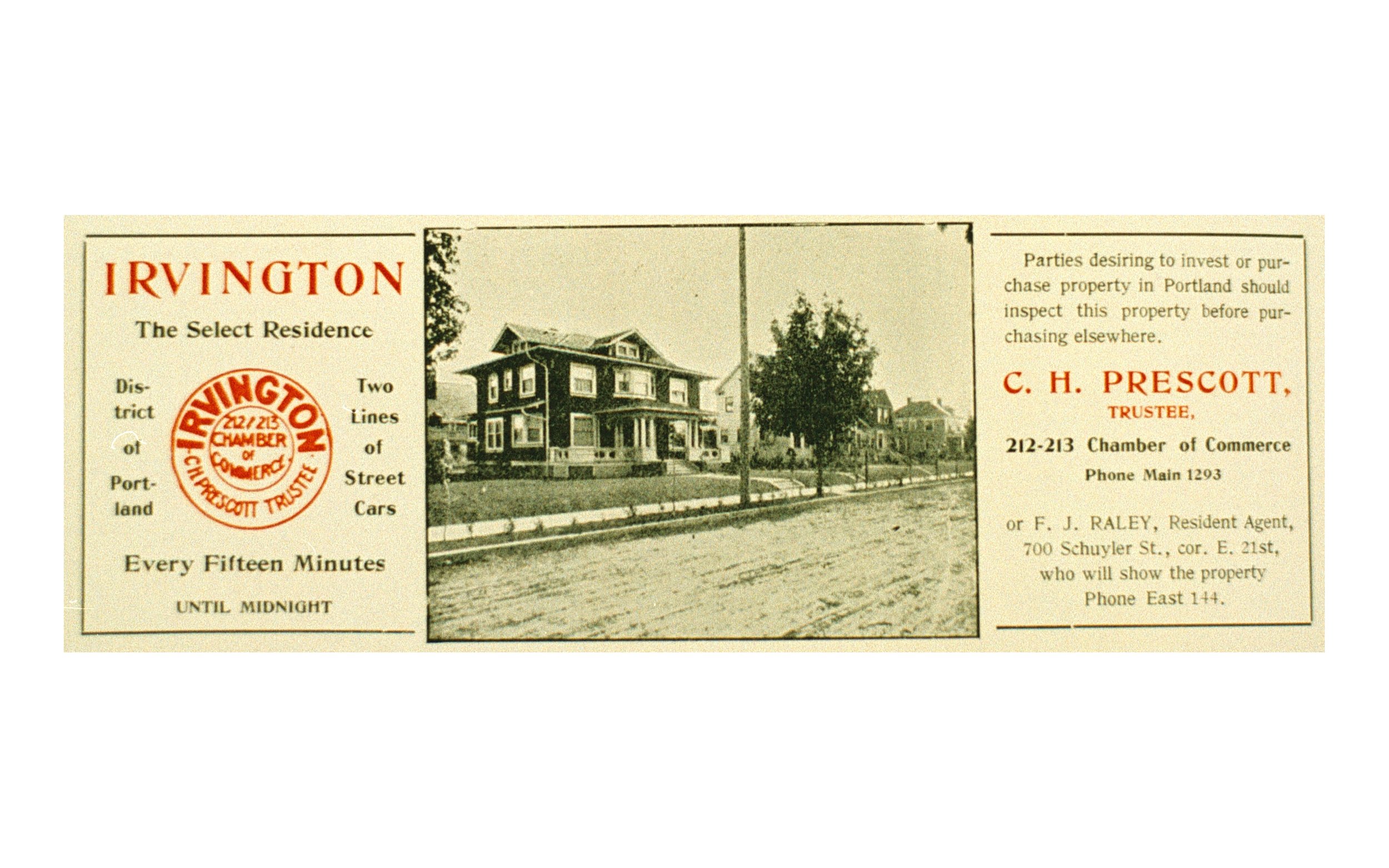  An ad promoting the Irvington neighborhood and its convenient streetcar lines.&nbsp; 