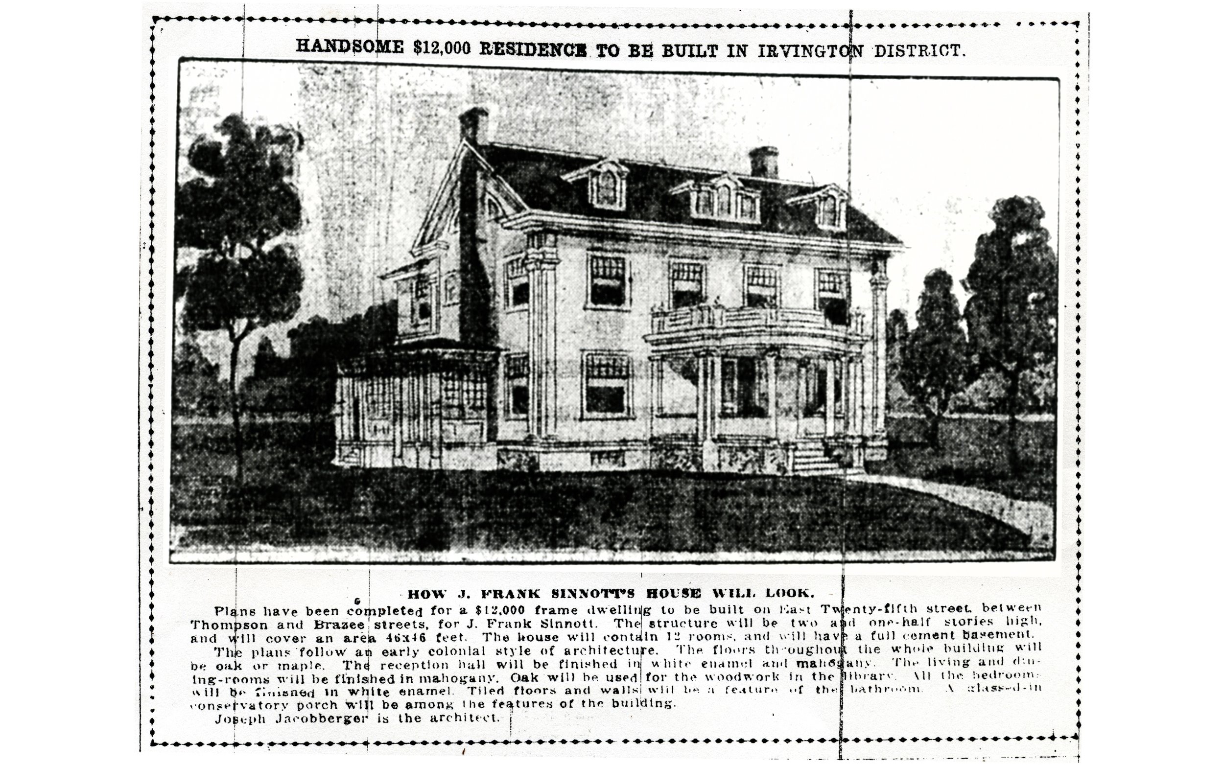  The John Sinnot House, 2215 NE 25th Ave, ca. 1914.&nbsp; Joseph Jacobberger architect.&nbsp; 