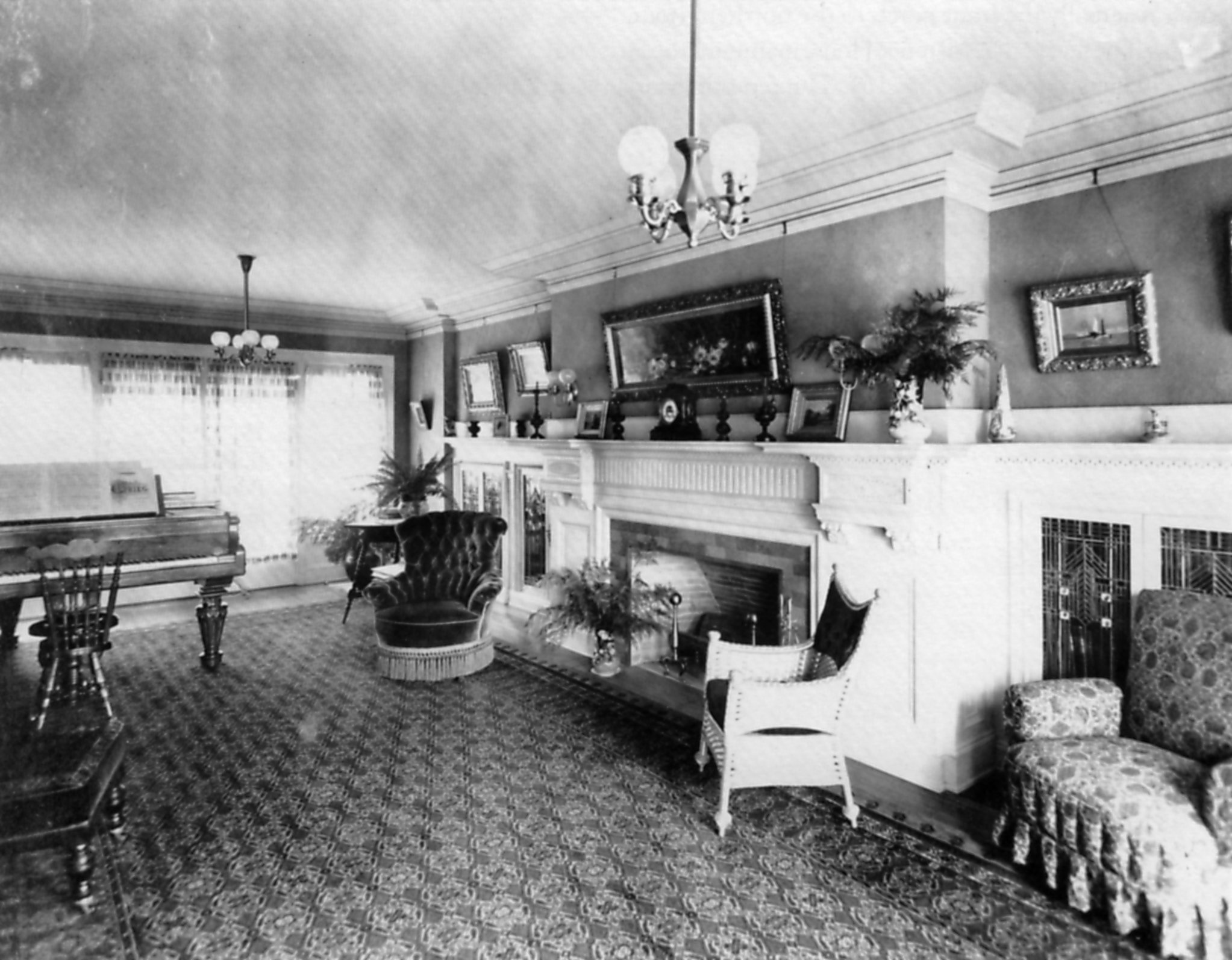  The colonial revival style living room Ellis Lawrence designed for his mother and sister, who lived in the south half of the house.  