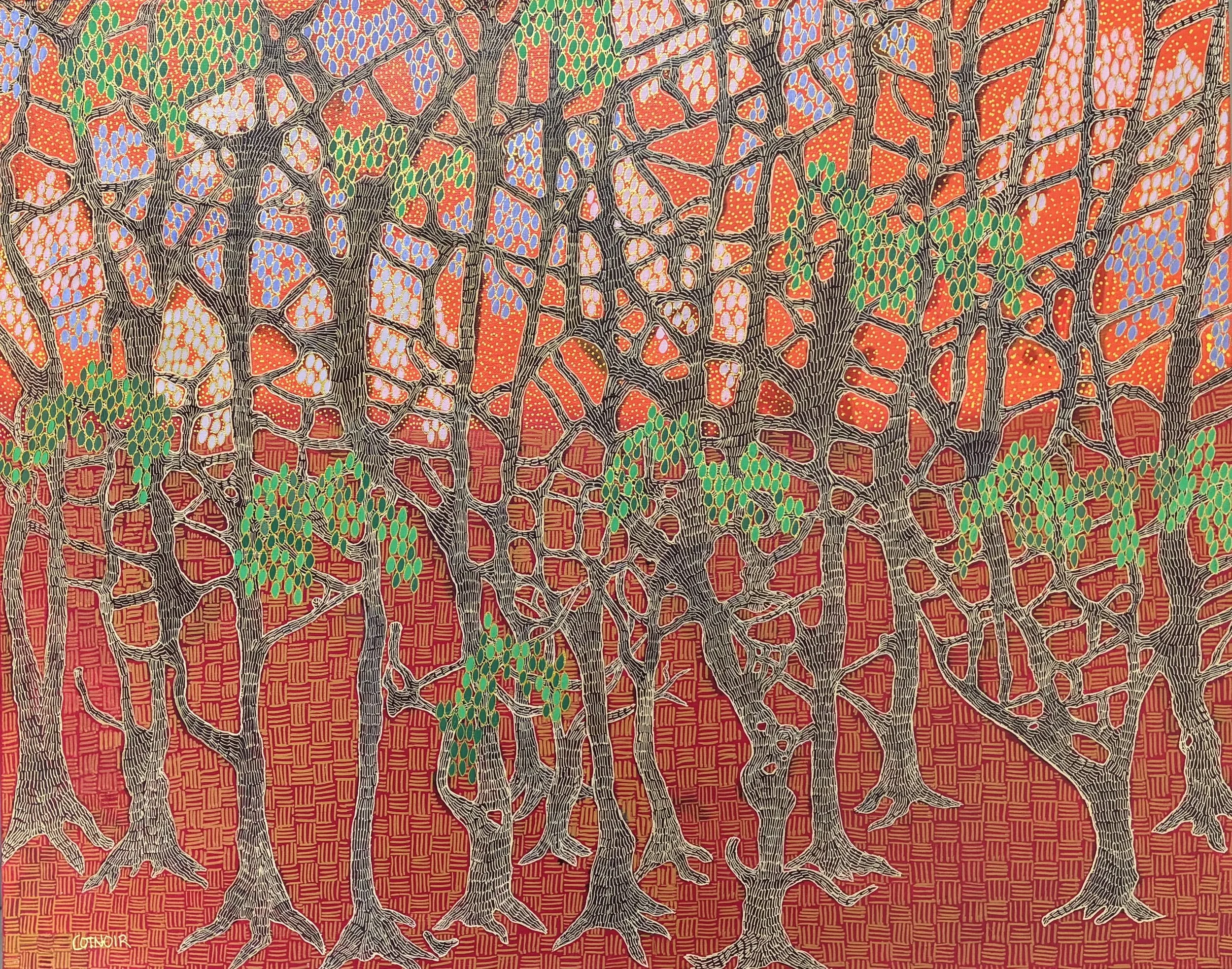 Red Hour Among the Trees, 24x30, acrylic